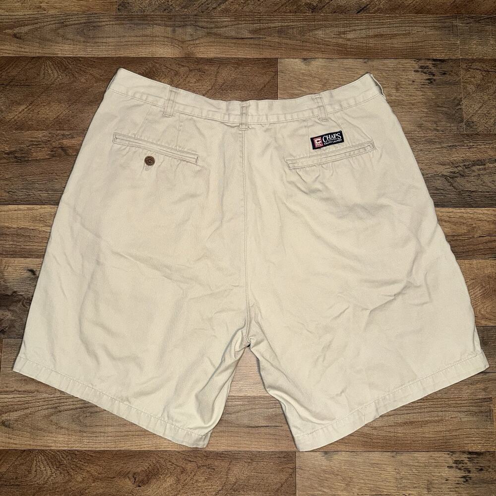 VTG Chaps Ralph Lauren Shorts Mens 36 Beige Pleated Khaki High Rise Preppy